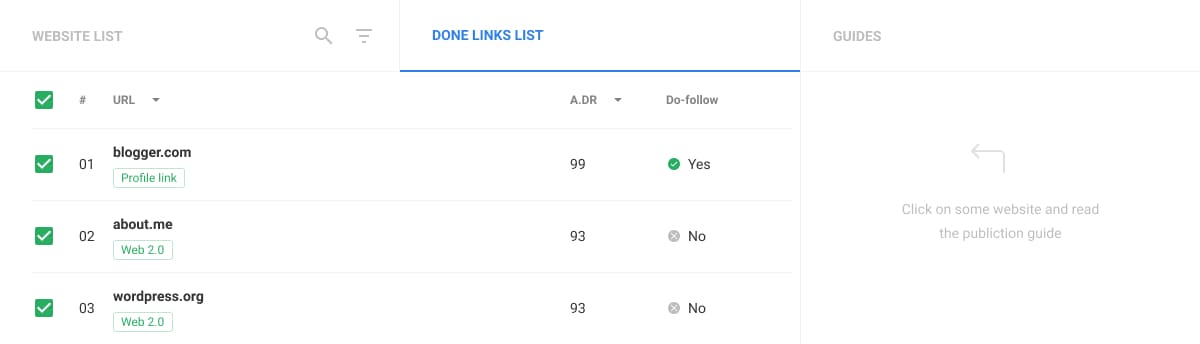 Done links list